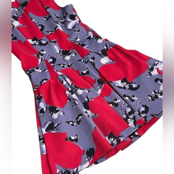 THAKOON luxury brand Blue & pink floral mini pleated neoprene flare dress sz 8 - Picture 5 of 9